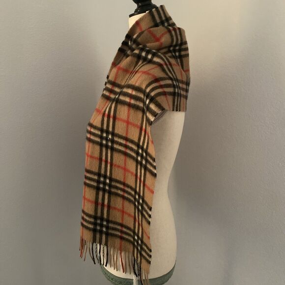 Vintage Burberrys Burberry Camel Nova Check Cashmere Scarf 57" x 12" - Picture 2 of 8
